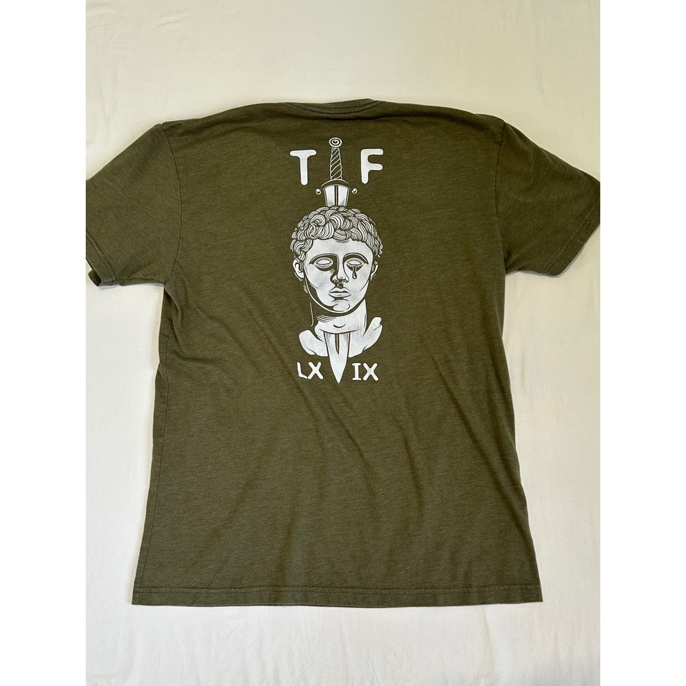 Bunker Branding Co TF LXIX Graphic T-Shirt Olive Green Mens Large Classical Bust